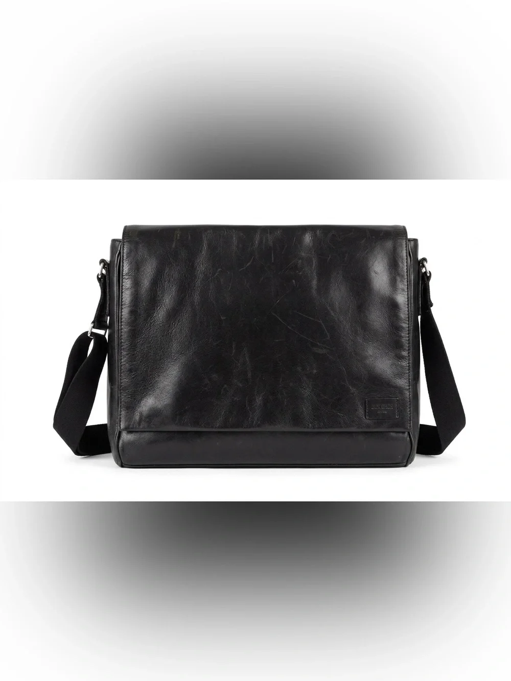 Jack Spade Black Leather Messenger Bag Crossbody Laptop Briefcase Work Travel